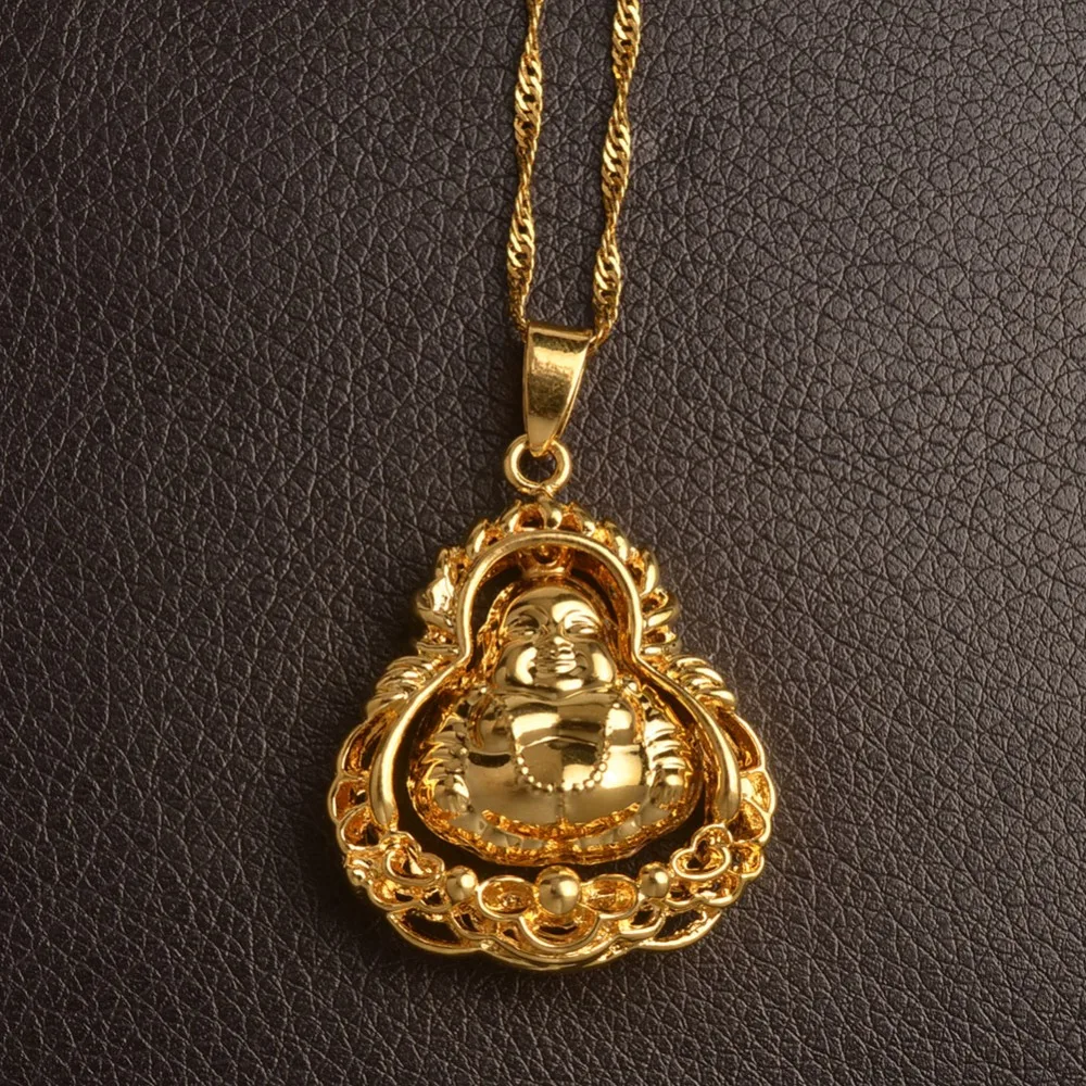 Anniyo Chinese Buddhist Amulet Maitreya Metteyya Pendant Necklaces Golg Color God Jewelry #012507 | Украшения и аксессуары