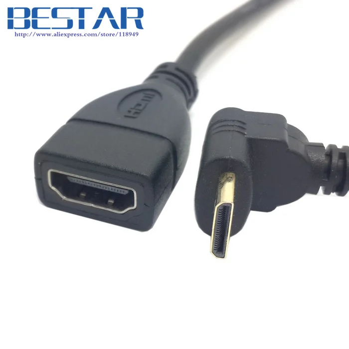 

90 Degree up Right Angled Mini HDMI Male to HDMI Female Adapter Cable hdmi 10cm Black