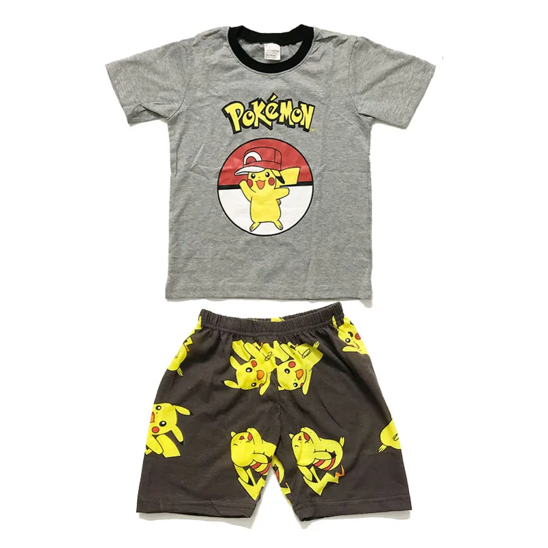 Летний хлопковый костюм Pokemon Pikachu для мальчиков комплект из 2 предметов футболка +