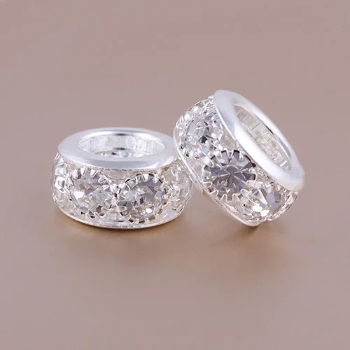 Серебряные стеклянные бусины круглой формы большие белые Стразы DIY металлические с большими отверстиями бусины разделители бусины из муранского стекла Шарм подходит для шармов браслет