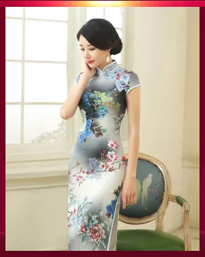Sheng Coco размера плюс Королевский синий китайский шелк Qipao атлас Cheongsam платья Длинные Кружева Окаймленный воротник Qipao 4XL вышитые цветы