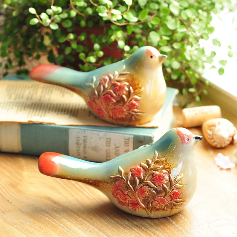 Набор из 2 декоративных керамических цветов многоцветные фигурки птиц животных