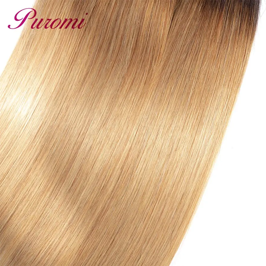 Puromi Ombre Пучки Волос Honey Blonde T1b/27 перуанский 3 Связки прямые волосы человеческих