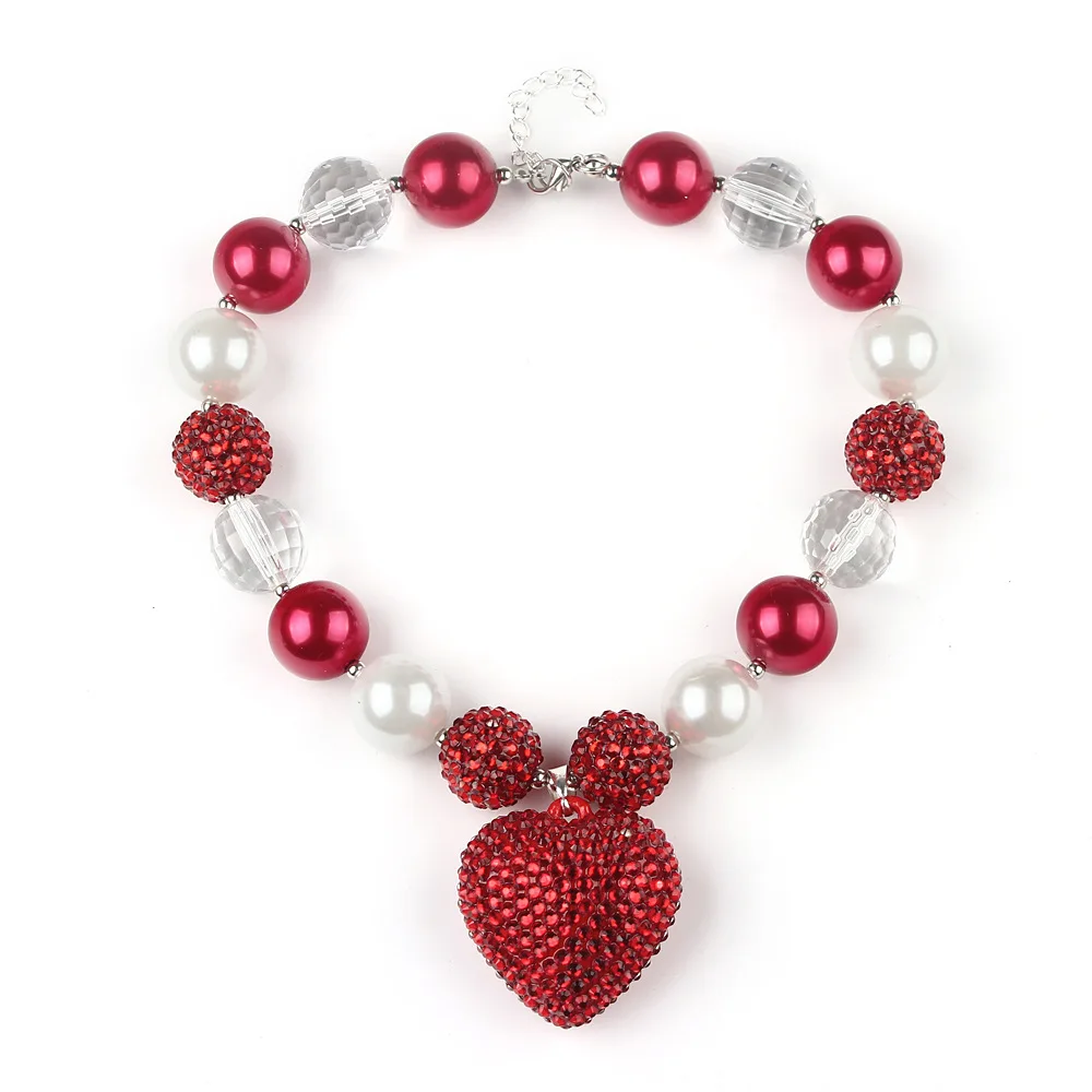 Милый детский красный кулон в виде сердца со стразами для маленьких девочек