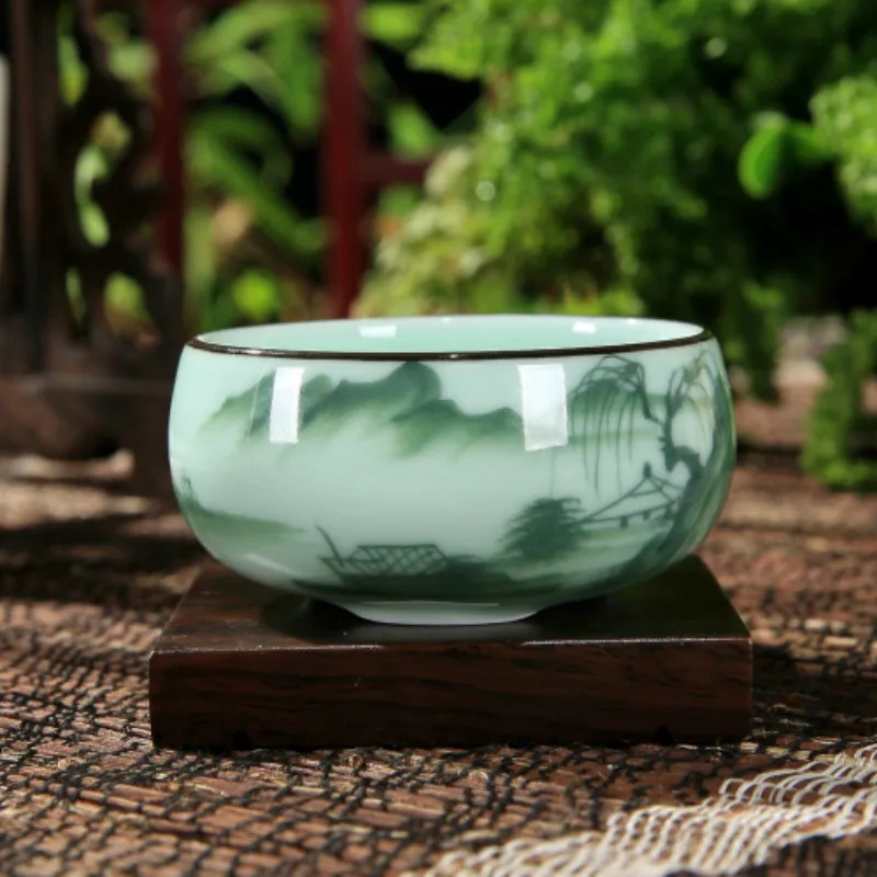 Китайский фарфор Longquan Celadon, китайские чашки с золотой рыбкой, 60 мл, кунг-фу, чайный горшок с краклом, китайские чашки, подарки