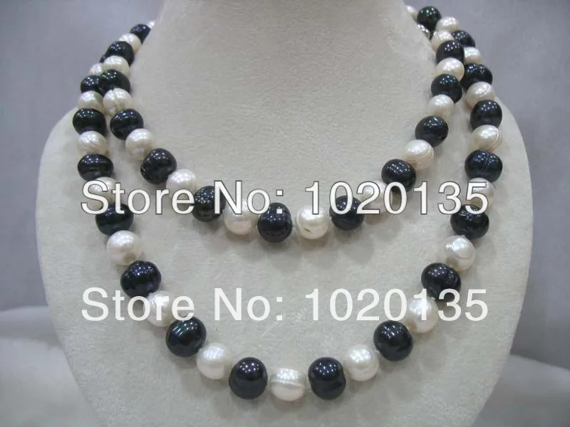 

wow! freshwater pearl black white round 10-11 mm necklace 32" nature