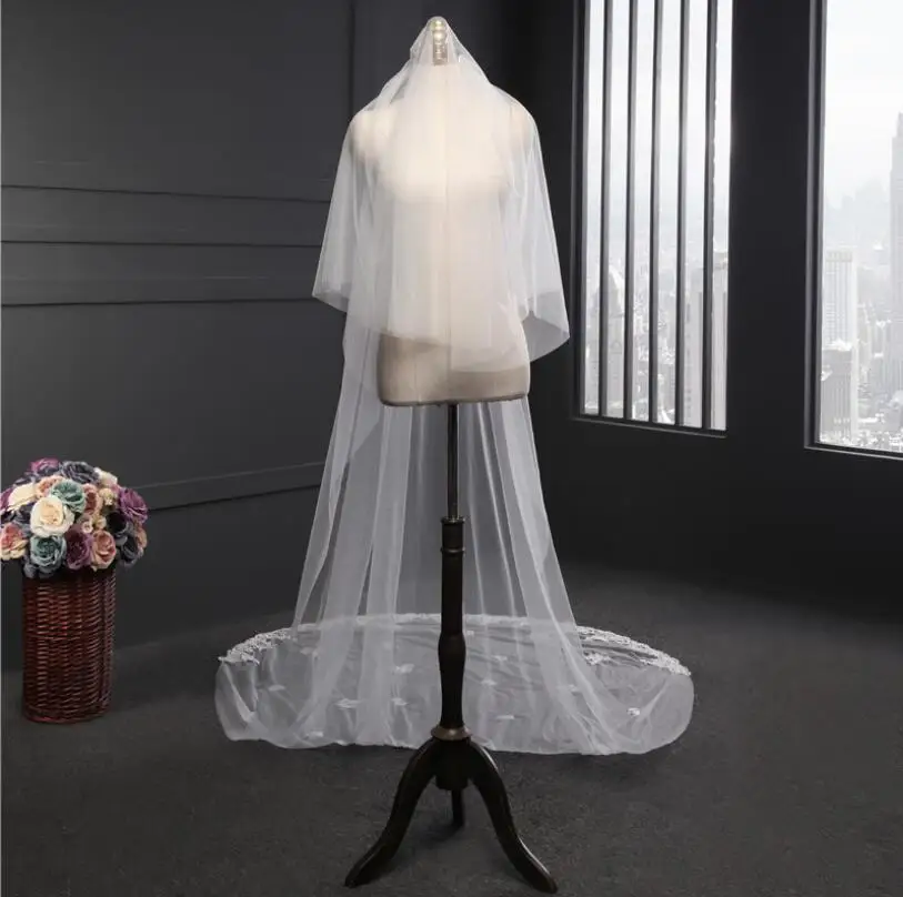 Real Photos One Tier Bridal Veil 3.5 Meters Long Lace Woodland Wedding with Comb Voile De Mariee Veu Noiva | Свадьбы и торжества
