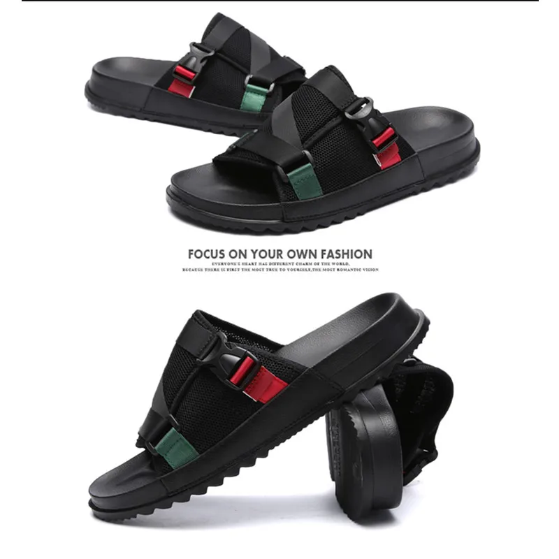 Летние мужские шлепанцы обувь 2019 г. модные на застежке Для мужчин дышащие мягкие