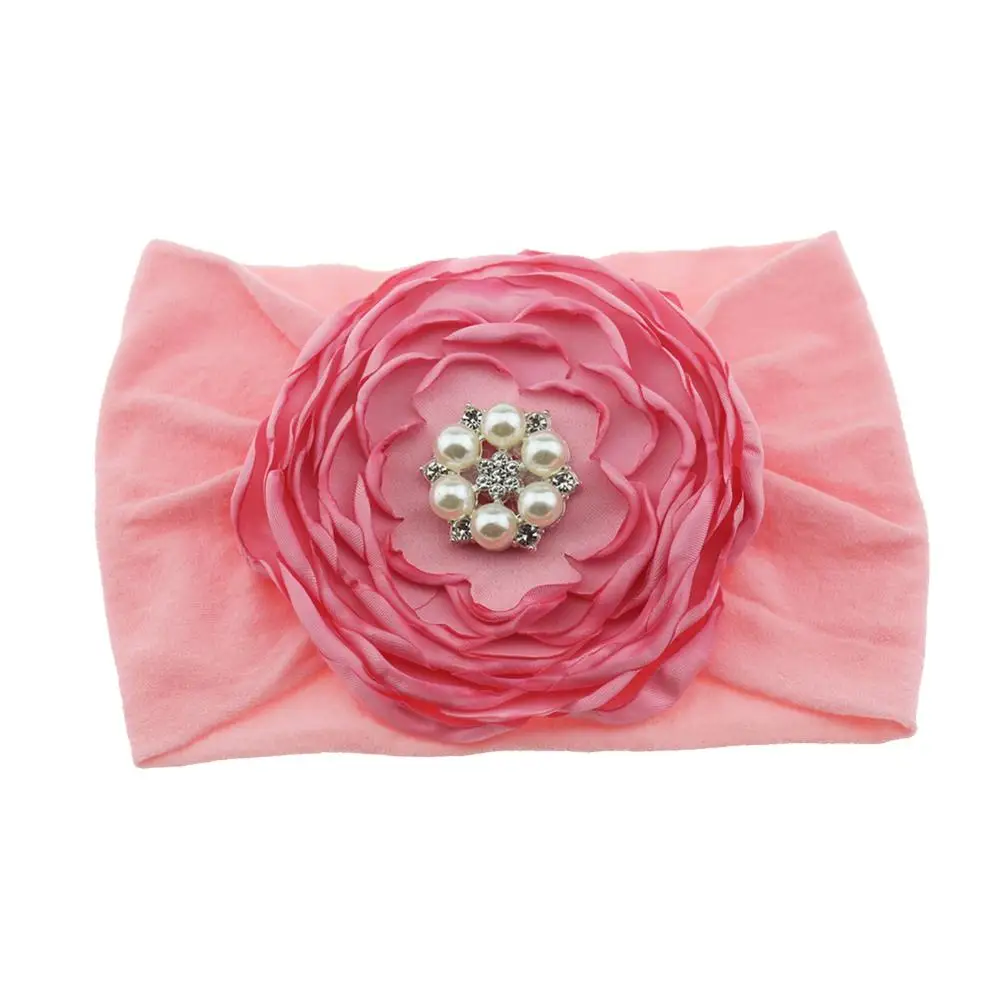 1PCS Soft Headband Camellia Flower Rhinestone Pearl Infant Summer Girls Stretchy Hair Accessories Children Birthday Dress Up | Аксессуары