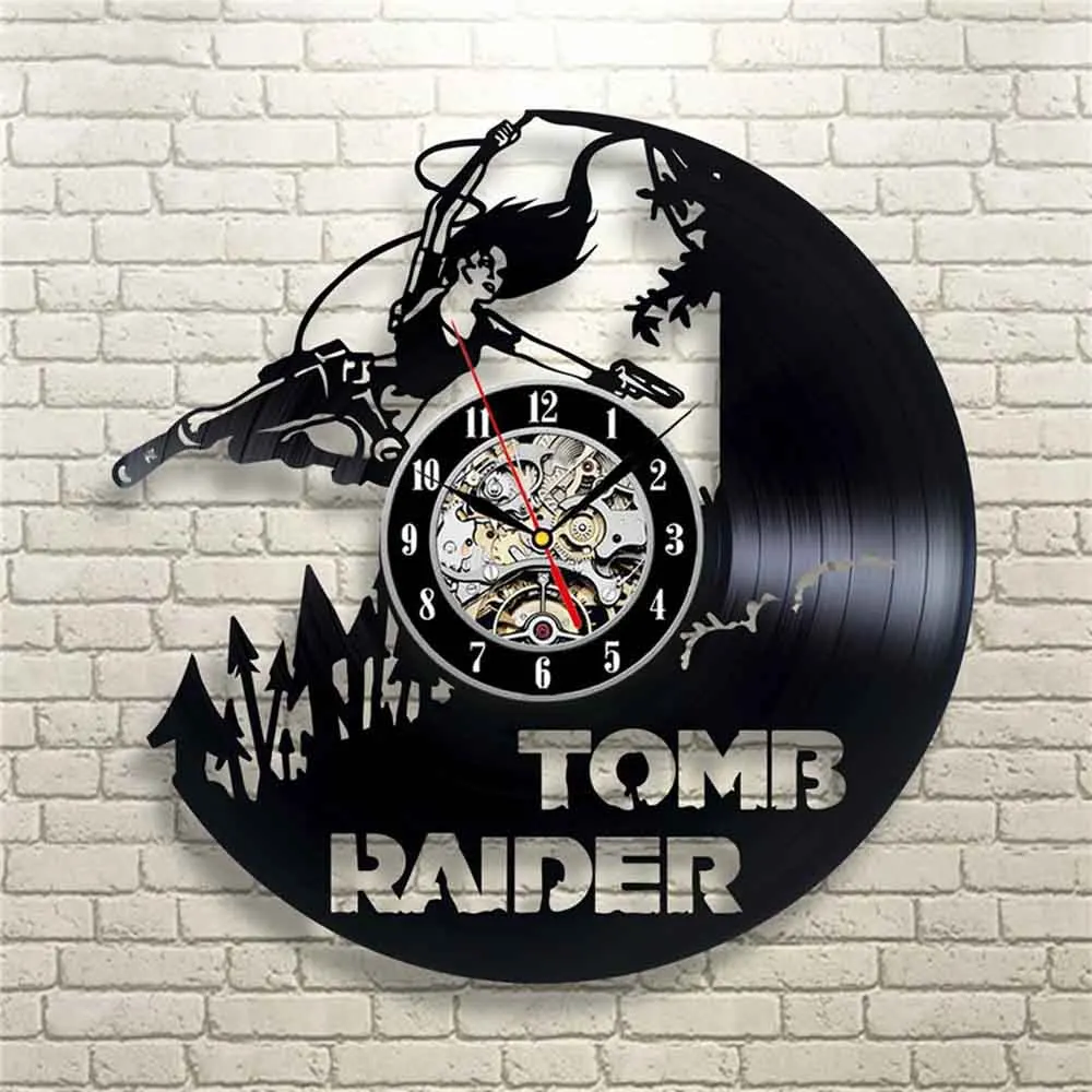 Новые разделенные Wandklok Горячие виниловые настенные часы дизайн Tomb Raider часы 3d Декоративные Подвесные CD пластинка часы искусство домашний декор