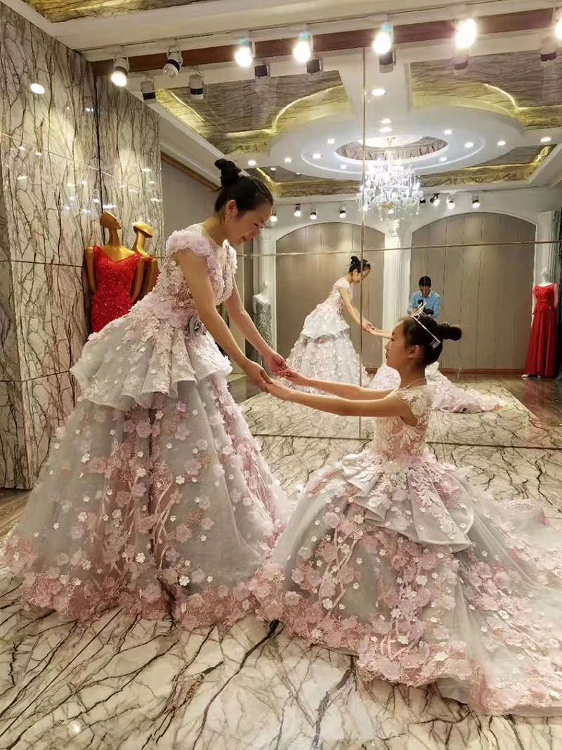 LS83920 матери дочери манжеты застежка молния назад вышитый бисером органза бальное