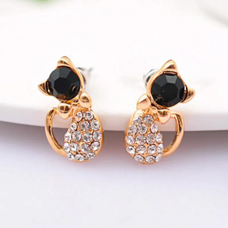Женские серьги гвоздики в виде котенка с кристаллами|cat stud earrings|fashion earringsstud earrings |