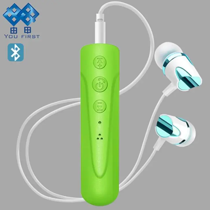 Green With Earphone YOU FIRST беспроводные наушники спортивные Bluetooth наушники с шумоподавлением наушники Bluetooth приемник 3,5 мм с микрофоном для iPhone - Цвет: Green With Earphone