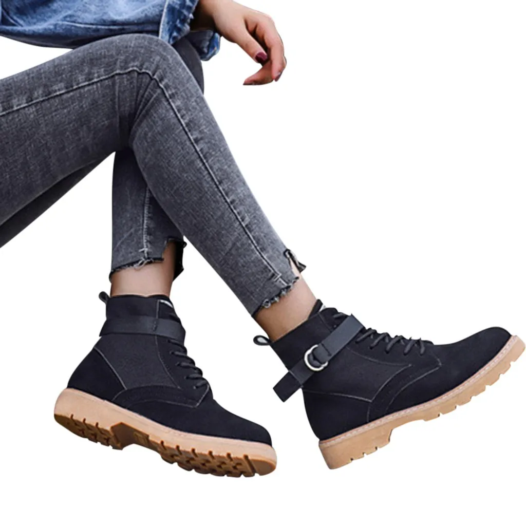 2019 г. новые модные женские классические ботинки из флока на плоской подошве