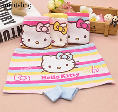 Новое милое хлопковое нижнее белье для девочек Hello Kitty короткие трусики детская