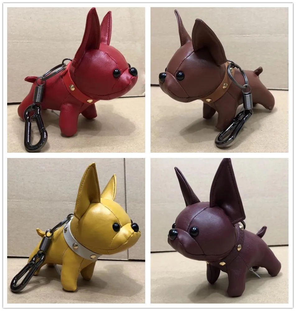 Bulldog Keychain Pu Leather France Bulldog Keychain Handbag Animal Dog Keyring Holder Bag Charm Trinket Bulldog Bag Accessories