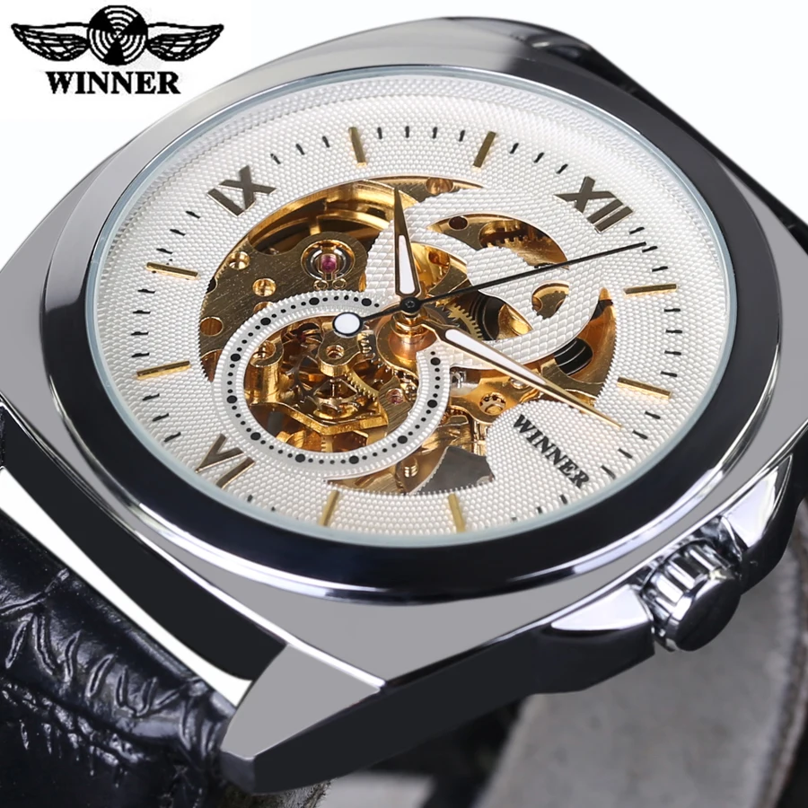 Мужские механические часы с автоподзаводом кожаным ремешком|watch leather|watch leather