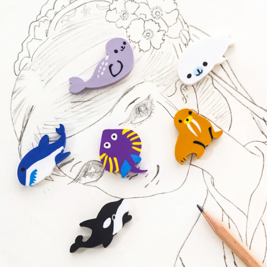 6 шт./компл. счастливый рай подводный мир морская ластик в форме животных комплект