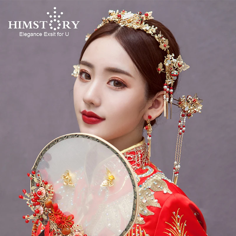 

HIMSTORY Elegance Chinese Vintage Style Wedding Hair Jewelry Accessories Butterfly Flower Haircomb Hairstick JEwelryAccessories