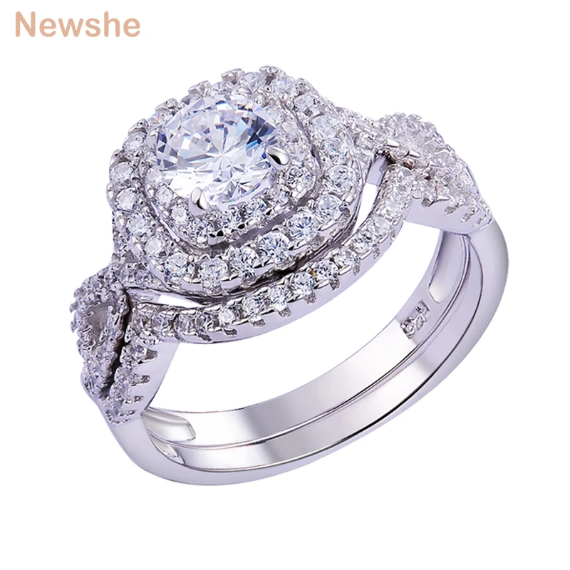 Newshe 2 шт. наборы свадебных колец классические ювелирные изделия 1.9Ct AAA CZ подлинные 925 стерлингового серебра обручальные кольца для женщин JR4844