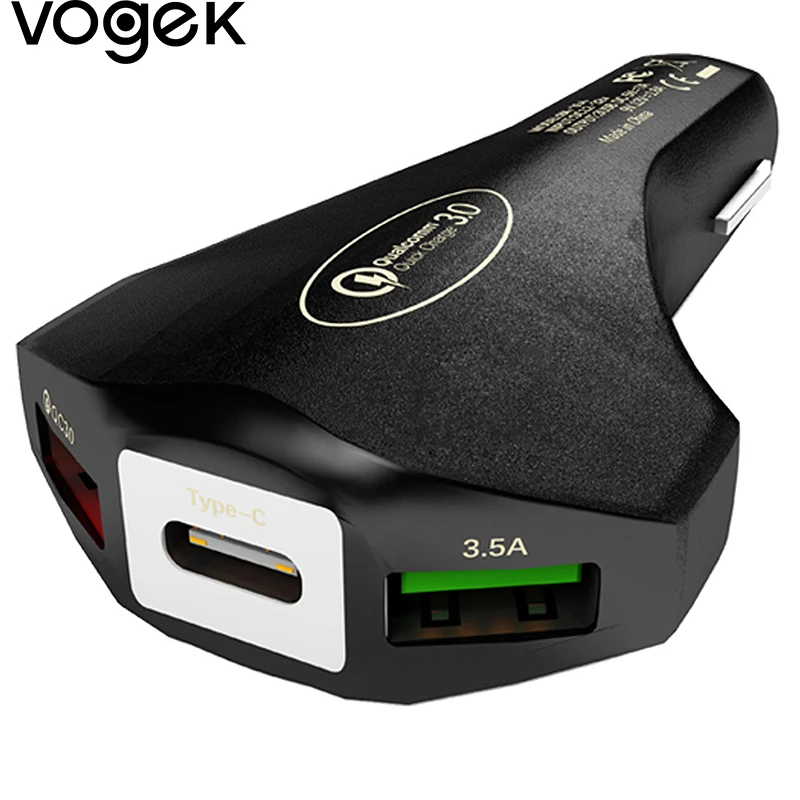 Автомобильное зарядное устройство Vogek QC3.0 с двумя usb-портами 5 В 3 А Type-c быстрое