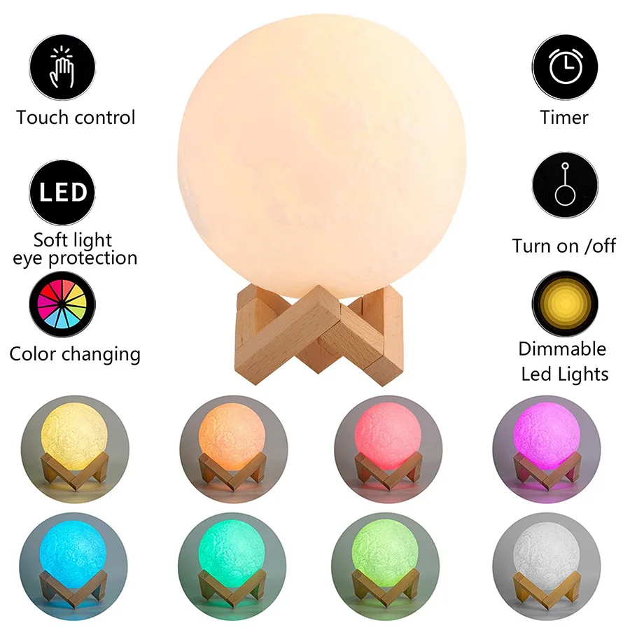 YWXLight перезаряжаемые 3D печать Луны лампы 16 цвет сенсорный светодио дный выключатель LED ночник для спальни детей домашний декор свет творческий подарок