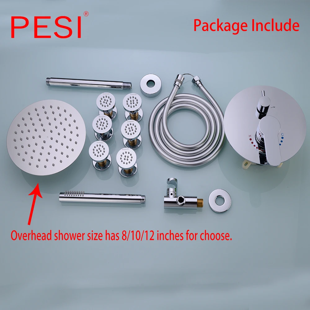 Ванная комната осадков смеситель для душа с одной ручкой 3 способа Смеситель кран с 8/10/12 дюймов Насадки для душа 6 шт. средства ухода за кожей струй, хром