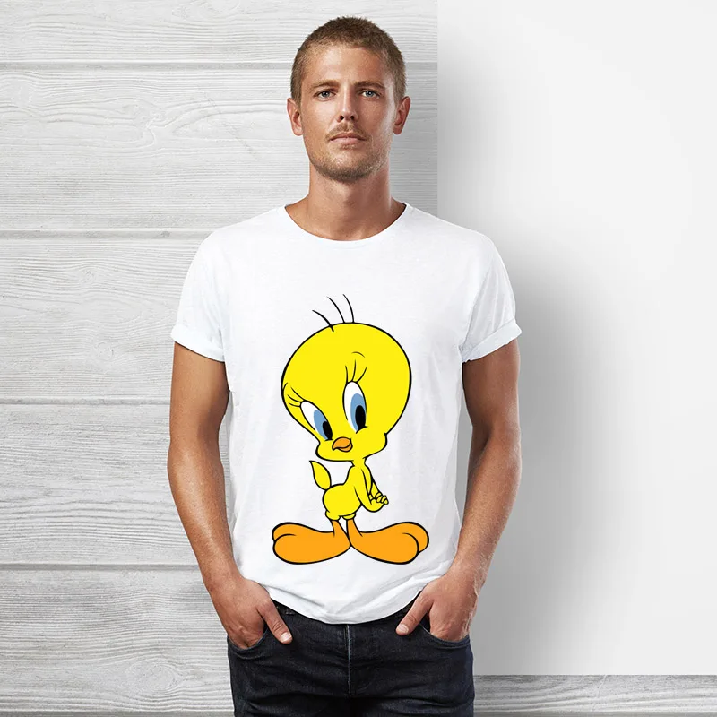 Seestern мультфильм Looney Tunes птичка Твити футболка для мужчин с коротким рукавом лето хип хоп топы забавная Милая птица Студенческая футболка