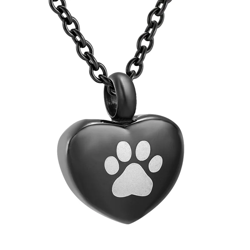 Collar de urna de corazón pequeño de 13mm con grabado de pata bonita para mascotas, perros, cenizas de gato, también se puede poner una pulsera como charms de cremación