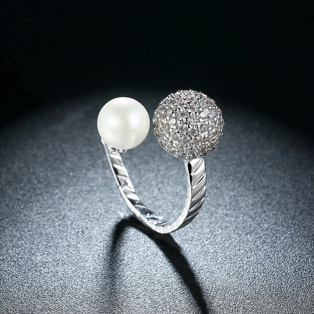 Роскошные Регулируемые кольца из австрийского хрусталя с имитацией жемчуга