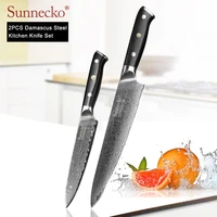 sunnecko premium 2pcs kitchen knives set japanese vg10 damascus steel 8 chef 5 utility cooking knife g10 handle cutter tool