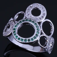 lovely round green cubic zirconia white cz silver plated ring v0483