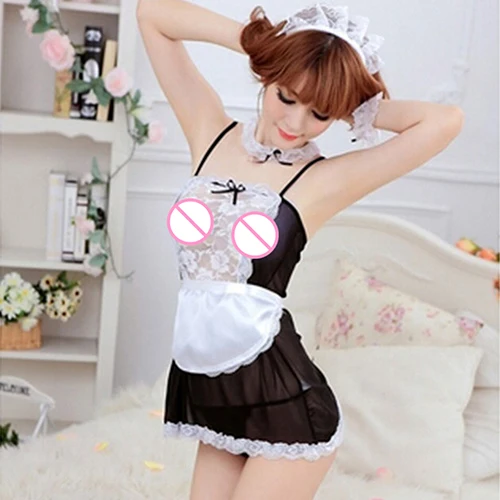 Женский Прозрачный Кружевной Костюм косплей Французская горничная наряд