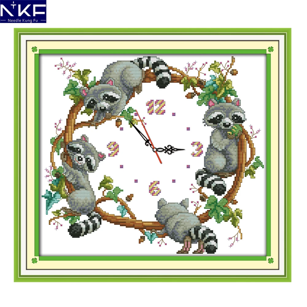 Набор для вышивки крестиком NKF Симпатичные маленькие еноты|printed cross stitch|cross stitch