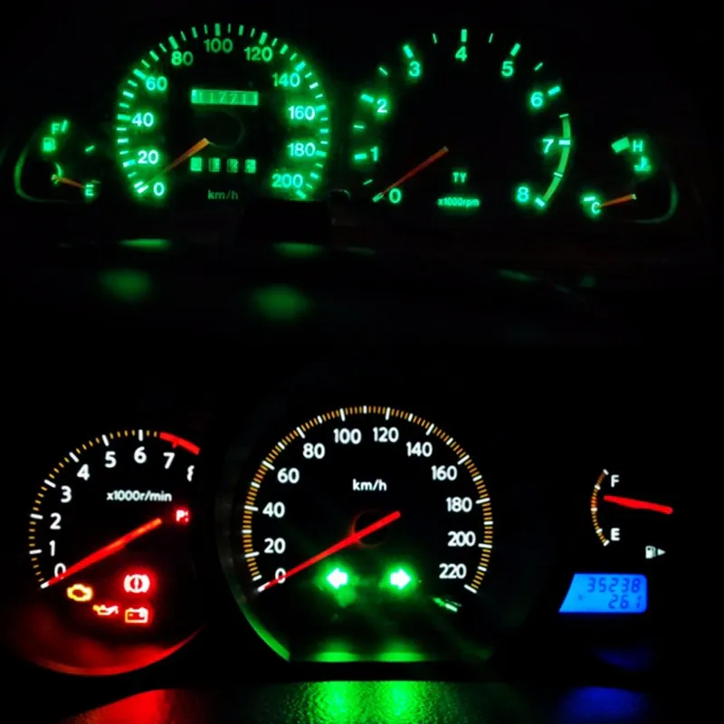 10 шт. T5 W1.2W W3W 509T Автомобильный интерьерный светодиодный светильник, автоматический клиновой манометр, приборная панель, лампа, лампа белого, синего, красного, зеленого, желтого цвета