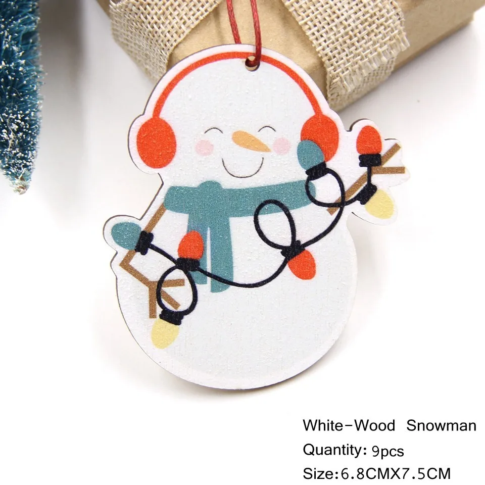9PCS W-B-Snowman 9 шт мульти напечатанные рождественские деревянные подвески, украшения DIY деревянные поделки Детские Рождественские украшения для подарков елочные украшения - Цвет: 9PCS W-B-Snowman