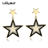 longway romantic brand crystal stud earrings for women cute gold color star earrings fashion jewelry ser160102