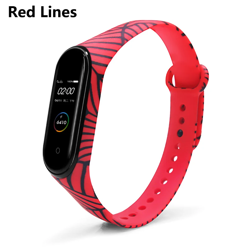 Red Lines BOORUI новейший mi band 4 ремешок водонепроницаемый силиконовый ремень с цветами mi band 4 аксессуары сменный ремешок для xiaomi mi 4 - Цвет: Red Lines