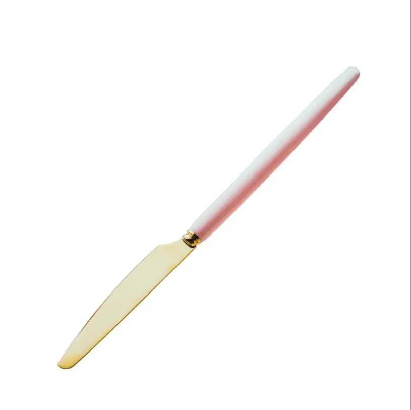 Pink knife Креативная керамическая ручка из нержавеющей стали нож вилка ложка титановая покрытая посуда белый красный розовый синий черный - Цвет: Pink knife