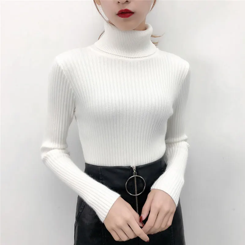Fdfklak Spring autumn sweater women turtleneck pullover sweaters warm ladies knitted slim short women's knit top | Женская одежда