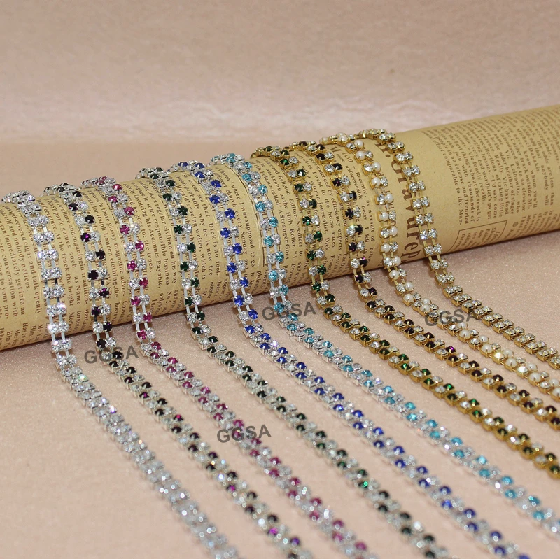 10Y 2 ряда SS16 diamanate горный хрусталь цепочка ручная работа свадебные Browband пурпурный тёмно-красный жемчуг Aqua чередуются с украшением в виде кристаллов цепи узоры