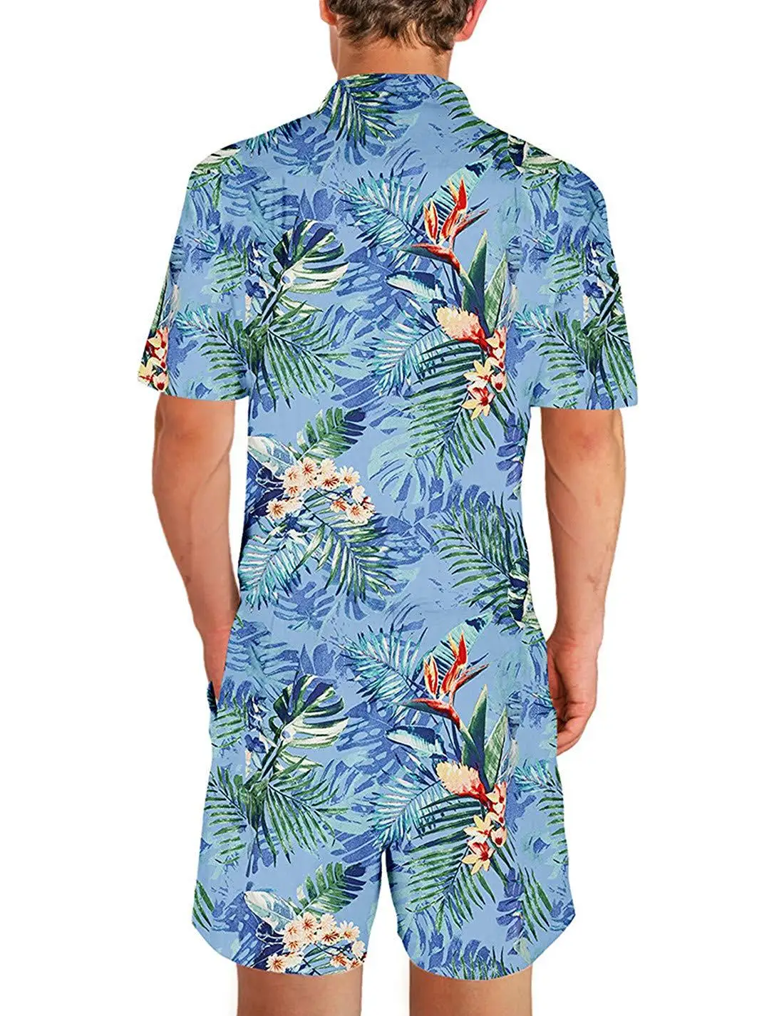 

2019 New Men 3D Print One Piece Zipper Romper Board Shorts Casual Shorts Jumpsuit Overalls Beachwear Hawaiian Siamese Menswear