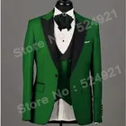 Новейшая модель; Женихи Для Мужчин зеленый комплект со смокингом жениха Пик Черный нагрудные Для мужчин костюмы для шафера блейзер (пиджак + брюки + жилет + галстук-бабочка) C457