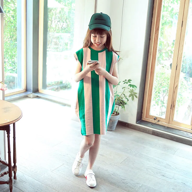 618Crew Neck Girls Dresses NNGZ Summer 5 TO 14 Pocket Kids A-line Party Casual Stripe Cotton | Детская одежда и обувь