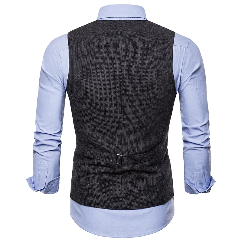 Мужские жилет классический Формальные Бизнес Slim Fit сплошной елочкой Однобортный