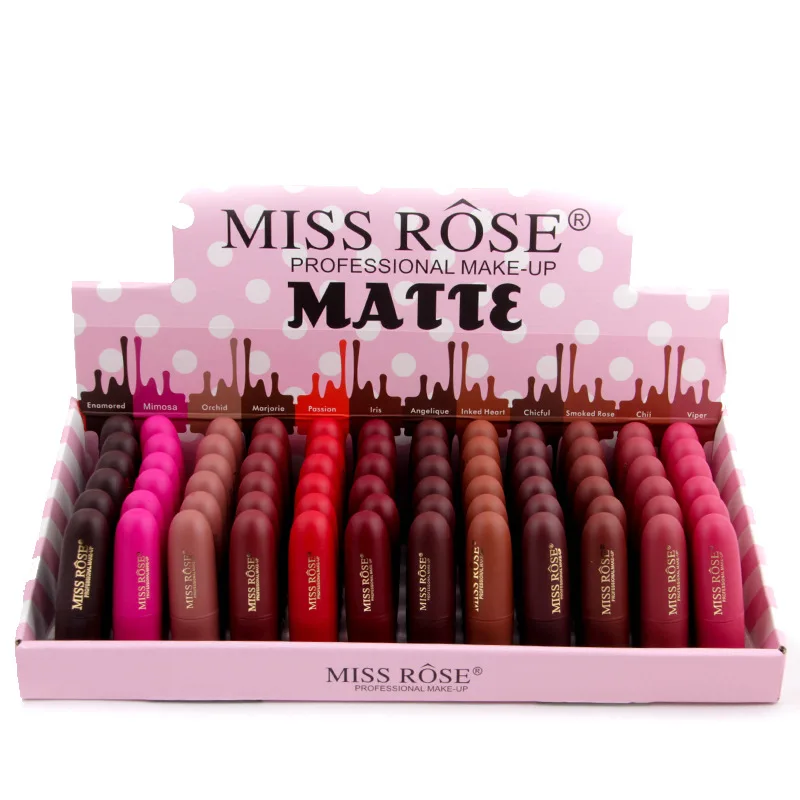48 шт./лот, Miss Rose, Натуральная губная помада, водостойкая, Макияж для губ, матовая помада для губ, косметика, сексуальный красный оттенок для губ, матовая губная помада телесного цвета, Batom