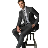 2019 dark grey plaid stripe mens slim fit business suit men high quality tailored suits male wedding tuxedo suits jacket pants