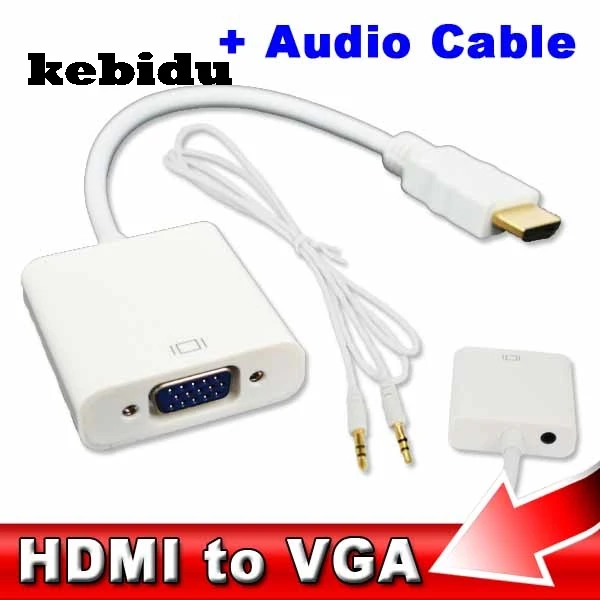 Адаптер для аудиокабеля kebidu HDMI совместимый с VGA 3 5 мм штекер гнездо видеоадаптер HD