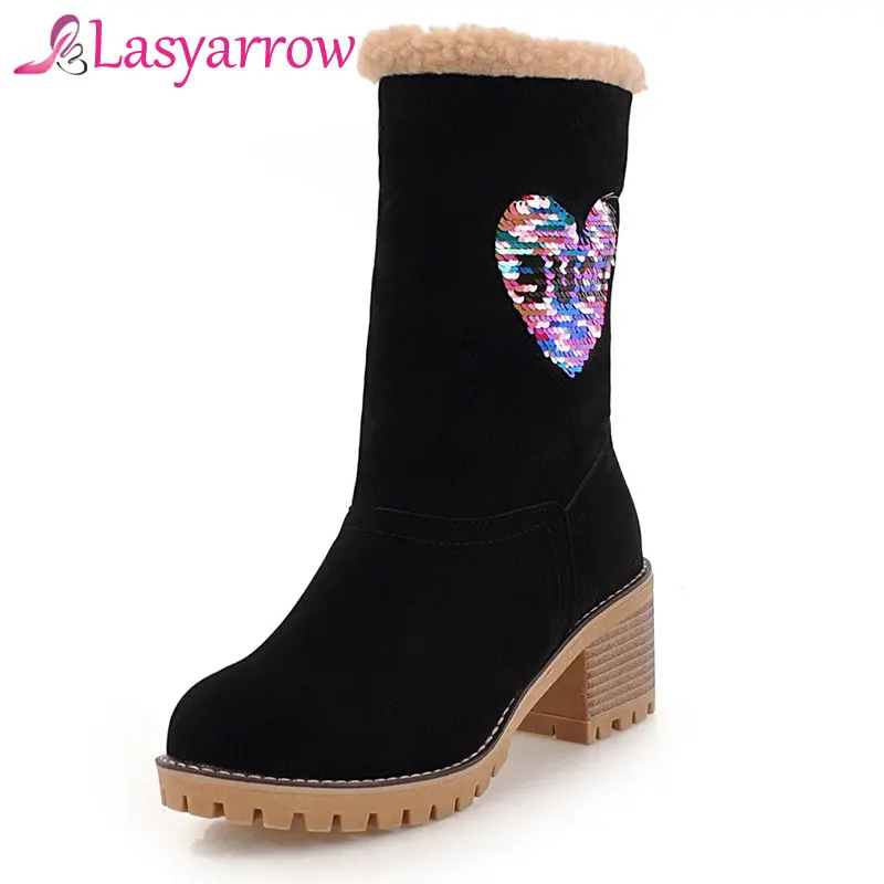 

Lasyarrow Women Snow Boots Thick Bottom Platform Waterproof Mid Calf Boots For Women Thick Warm fur Casual Winter Warm Boot F657