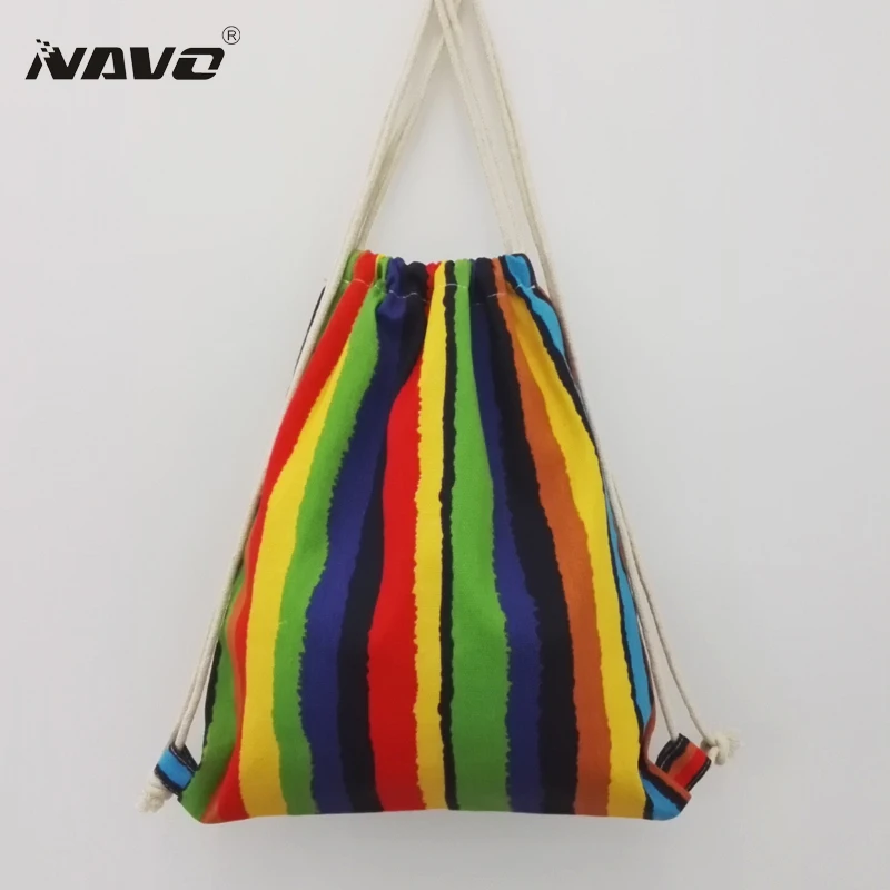 Холщовая Сумка на шнурке NAVO двухслойный хлопковый рюкзак в полоску с рисунком